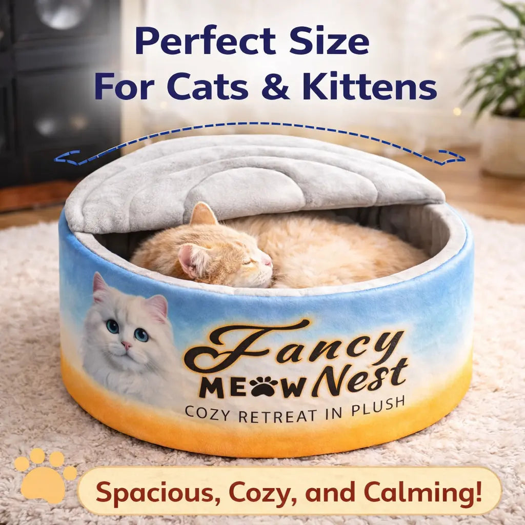 Covered Cat Bed - 19.7" Plush Enclosed Hideaway with Soft Lid Design for Indoor Cats and Kittens
