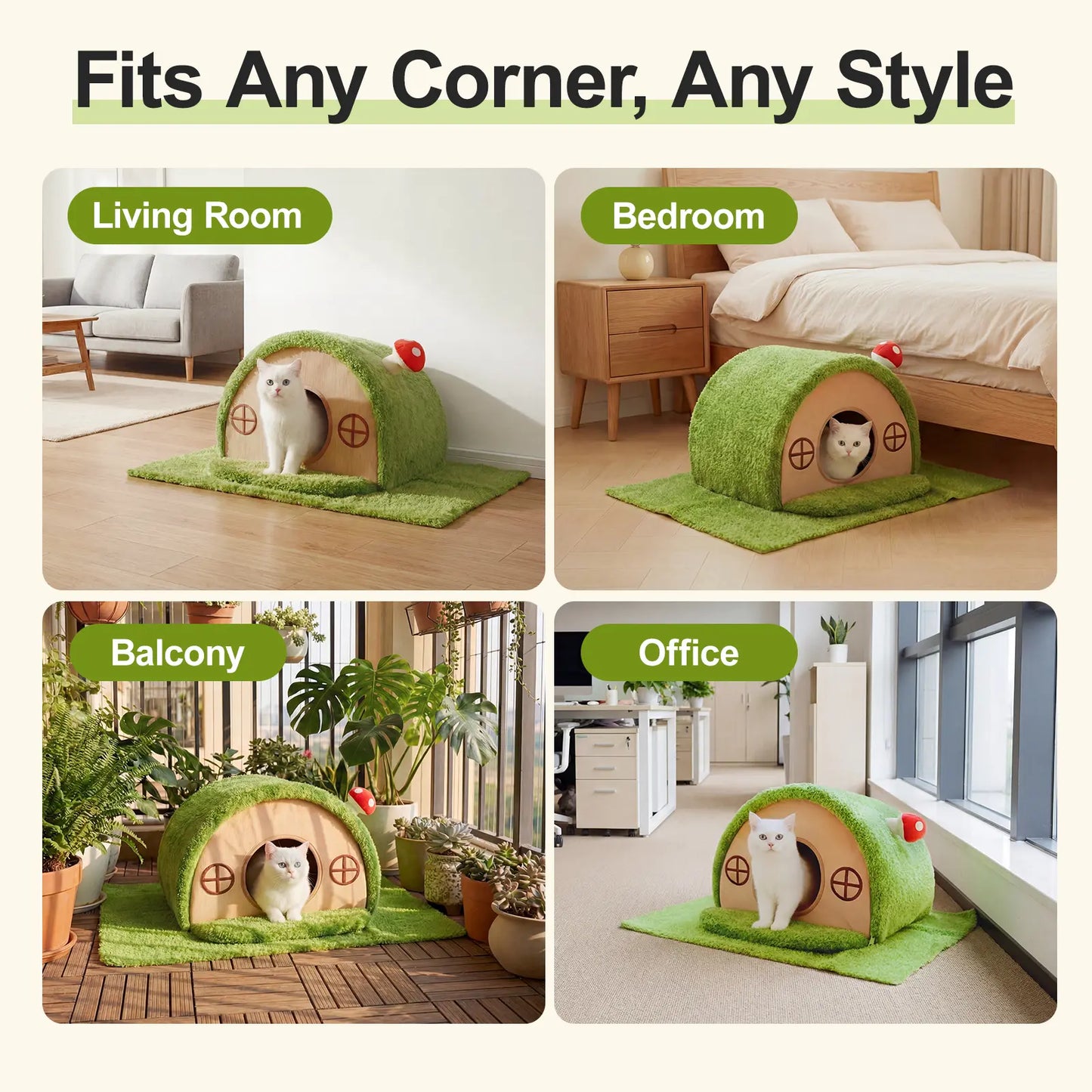 Crystal Velvet Enclosed Cat Bed with Removable Cushion and Anti-Slip Bottom for Indoor Use