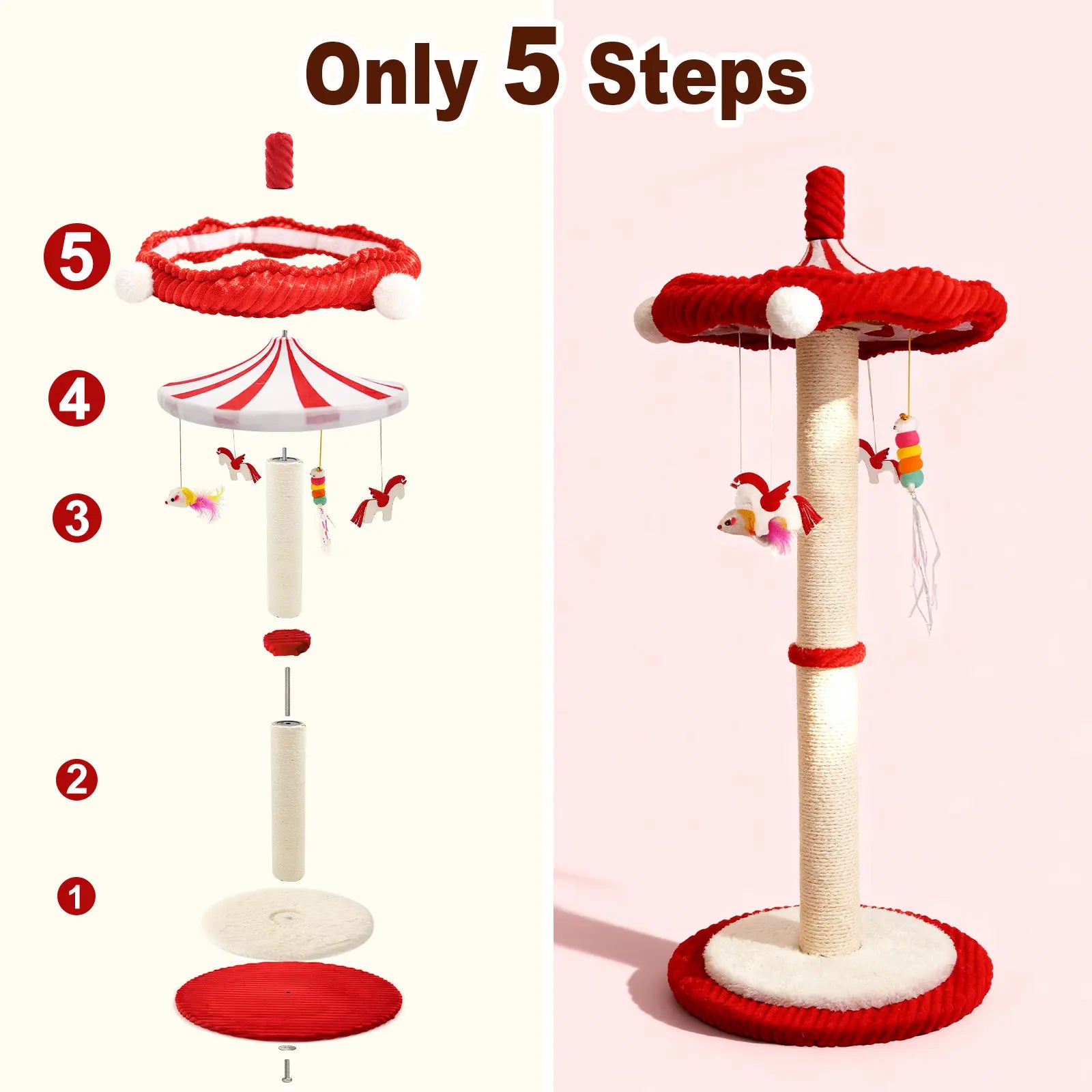 Sisal Cat Scratching Post with Interactive Circus Umbrella Toy for Indoor Kittens and Adult Cats