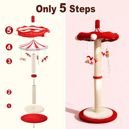 Sisal Cat Scratching Post with Interactive Circus Umbrella Toy for Indoor Kittens and Adult Cats