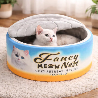 Covered Cat Bed - 19.7" Plush Enclosed Hideaway with Soft Lid Design for Indoor Cats and Kittens