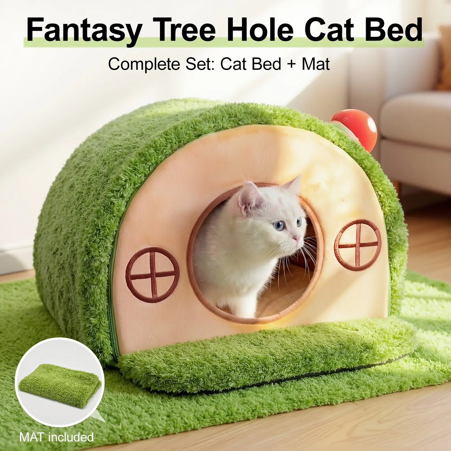 Crystal Velvet Enclosed Cat Bed with Removable Cushion and Anti-Slip Bottom for Indoor Use