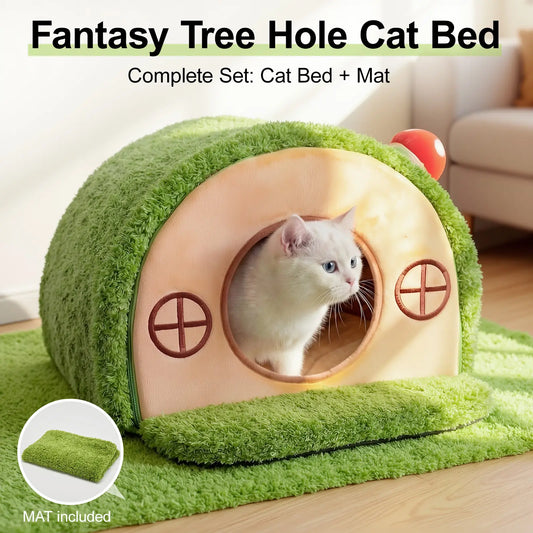 Crystal Velvet Enclosed Cat Bed with Removable Cushion and Anti-Slip Bottom for Indoor Use