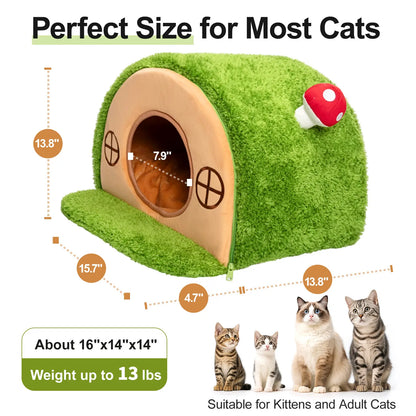 Crystal Velvet Enclosed Cat Bed with Removable Cushion and Anti-Slip Bottom for Indoor Use