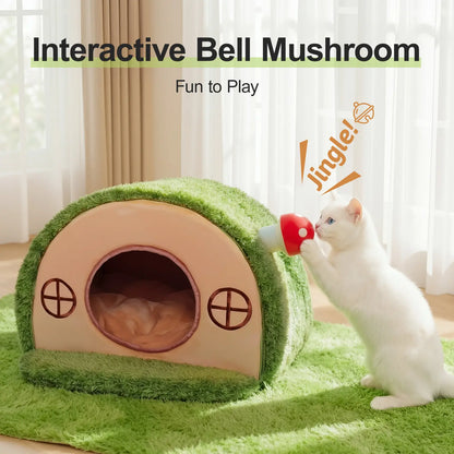 Crystal Velvet Enclosed Cat Bed with Removable Cushion and Anti-Slip Bottom for Indoor Use