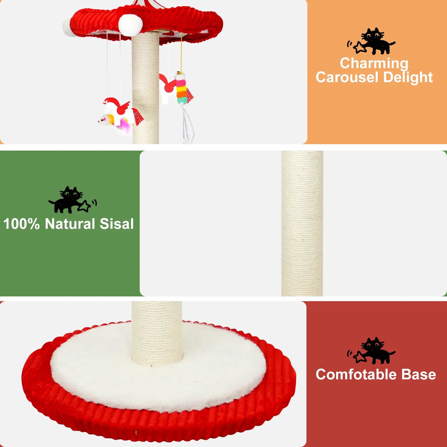 Sisal Cat Scratching Post with Interactive Circus Umbrella Toy for Indoor Kittens and Adult Cats