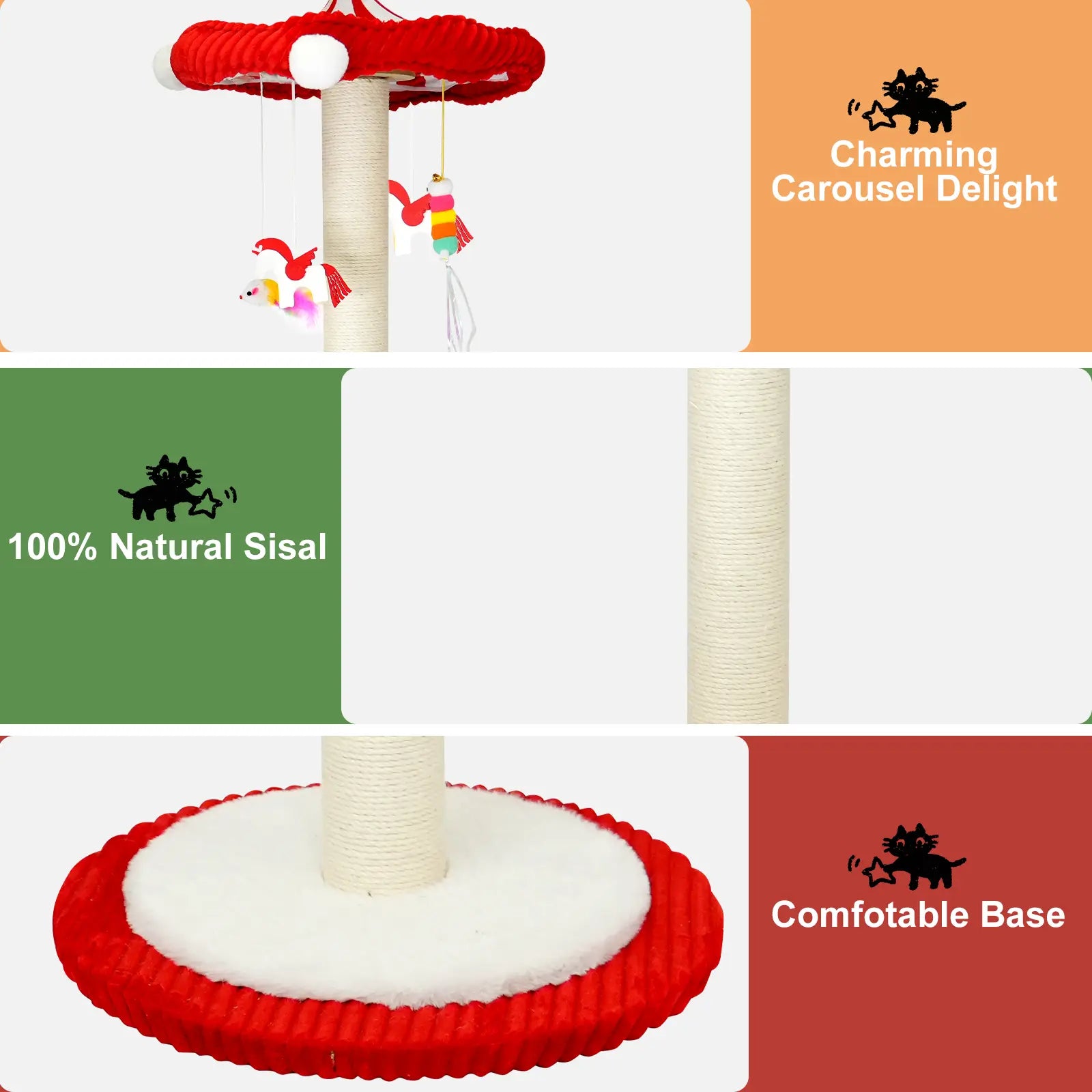 Sisal Cat Scratching Post with Interactive Circus Umbrella Toy for Indoor Kittens and Adult Cats