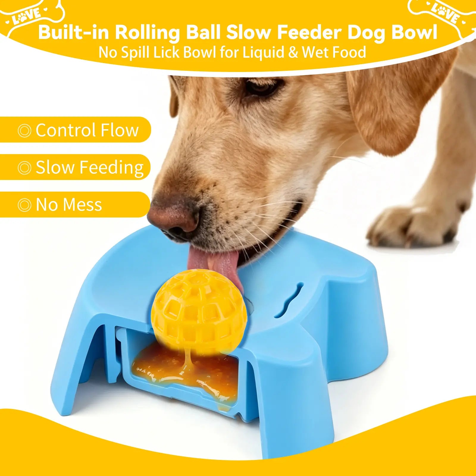 Silicone Slow Feeder Bowls for Dogs - Non-Skid Ball-In Lick Design, 3/4 Cup Capacity Wet Food Feeder for Bone Broth & Yogurt, Anxiety Relief Interactive Bowl for Small-Large Dogs (Blue) - Mid Year Sale Tiktok Shop Midyeardeals