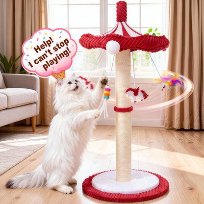 Sisal Cat Scratching Post with Interactive Circus Umbrella Toy for Indoor Kittens and Adult Cats