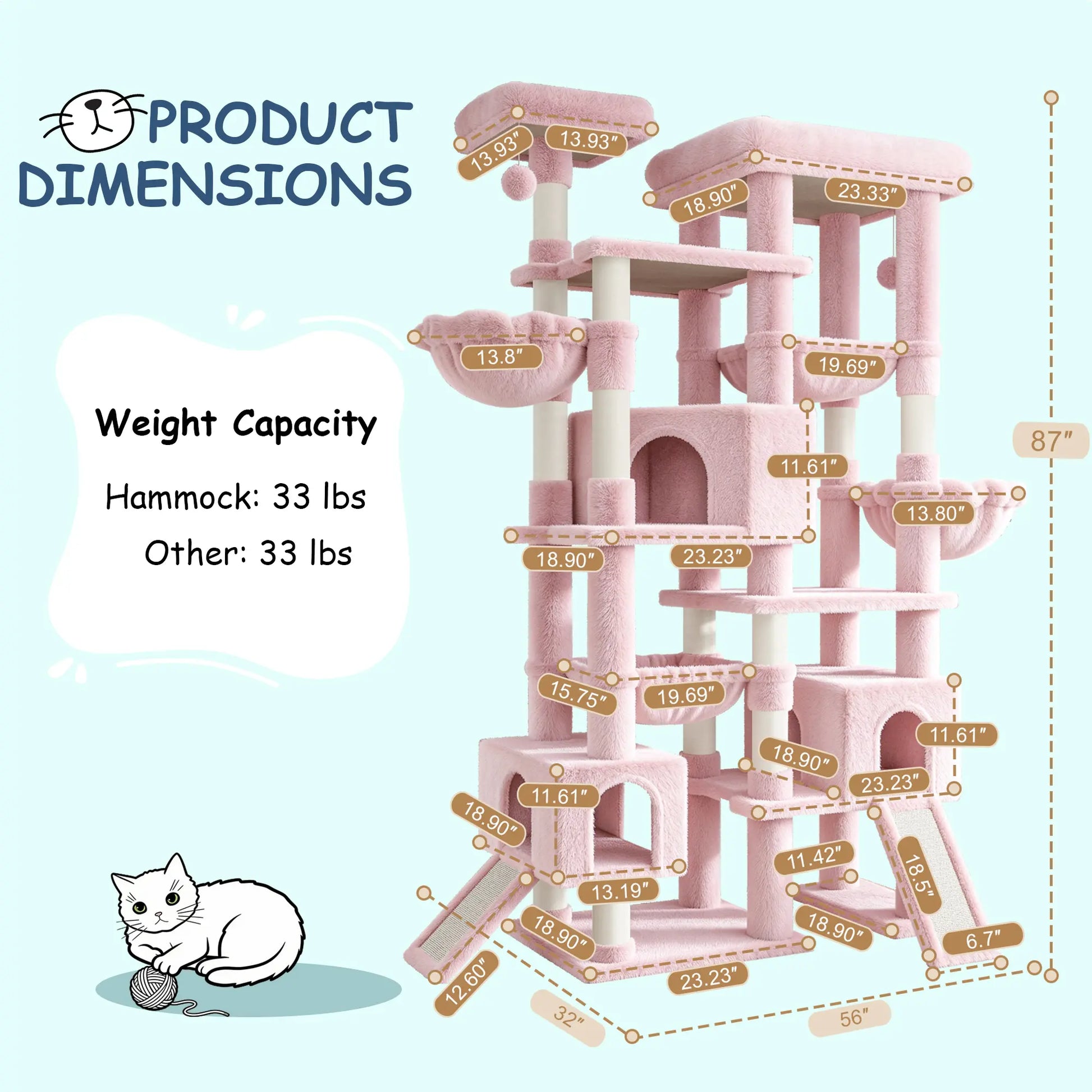 SHA CERLIN 87" Cat Tree Tower, Large Multi-Level Heavy Duty Cat Condo Mansion for Indoor Large Cats & Kittens, Plush Pets Activity Center Playground with Sisal Scratching Posts & Hammocks