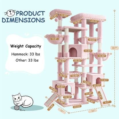 SHA CERLIN 87" Cat Tree Tower, Large Multi-Level Heavy Duty Cat Condo Mansion for Indoor Large Cats & Kittens, Plush Pets Activity Center Playground with Sisal Scratching Posts & Hammocks