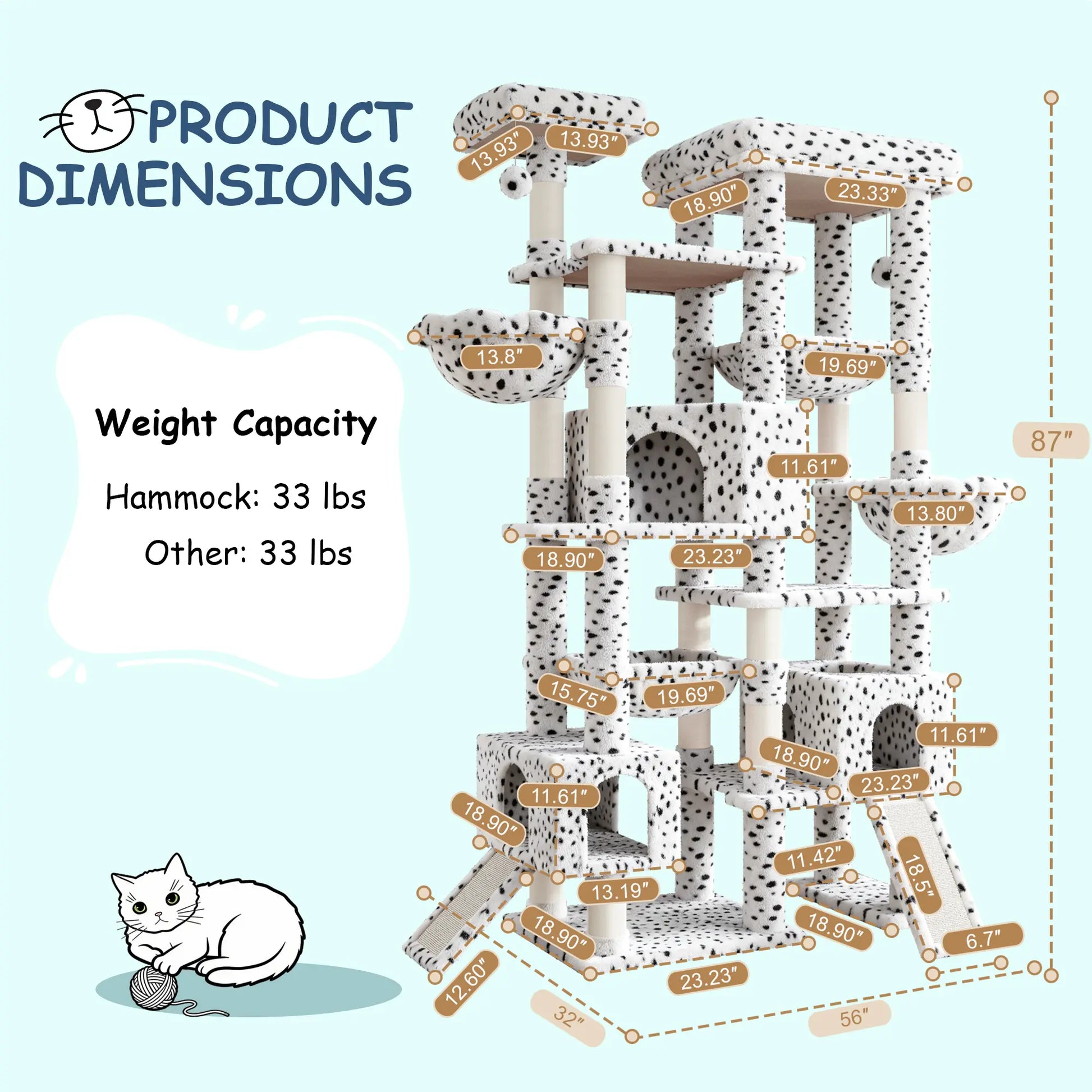 SHA CERLIN 87" Cat Tree Tower, Large Multi-Level Heavy Duty Cat Condo Mansion for Indoor Large Cats & Kittens, Plush Pets Activity Center Playground with Sisal Scratching Posts & Hammocks