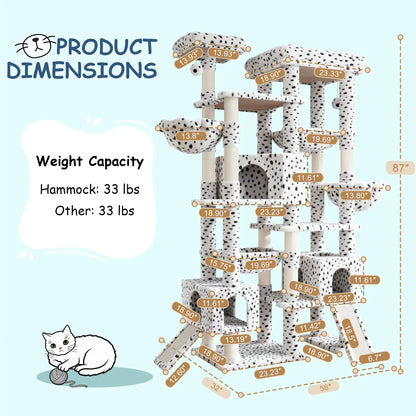 SHA CERLIN 87" Cat Tree Tower, Large Multi-Level Heavy Duty Cat Condo Mansion for Indoor Large Cats & Kittens, Plush Pets Activity Center Playground with Sisal Scratching Posts & Hammocks