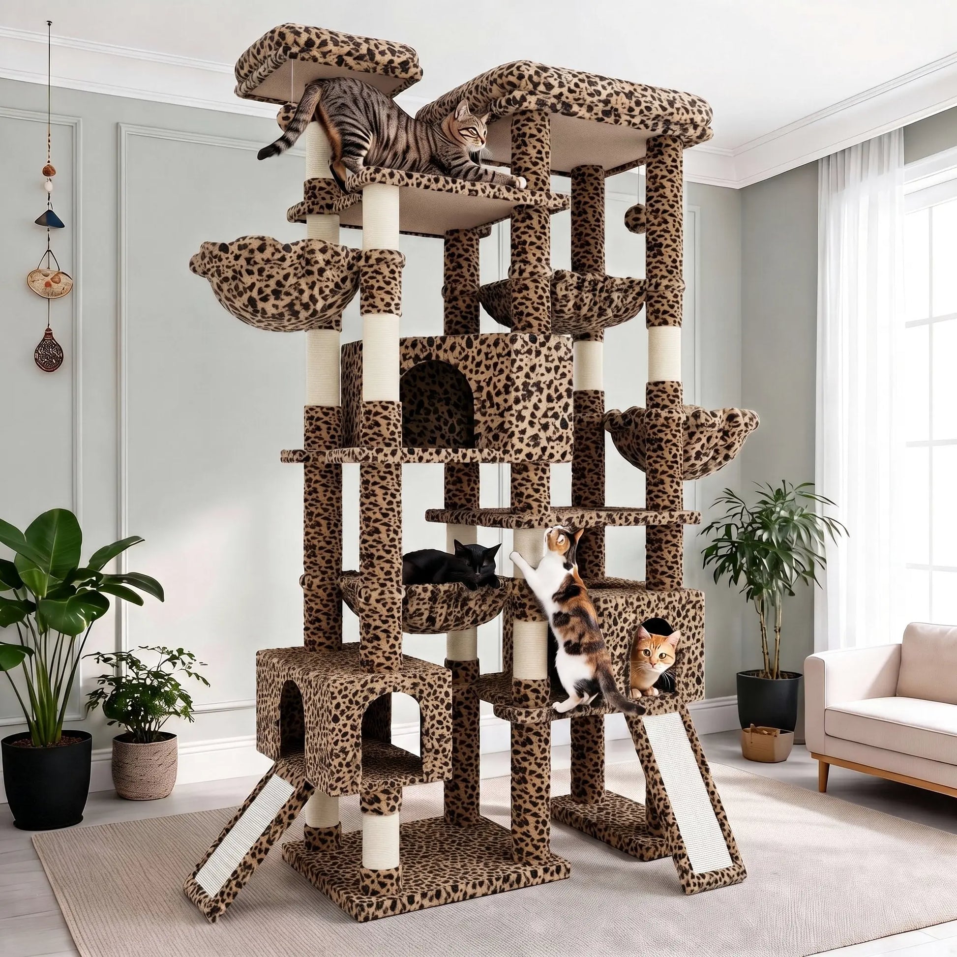 SHA CERLIN 87" Cat Tree Tower, Large Multi-Level Heavy Duty Cat Condo Mansion for Indoor Large Cats & Kittens, Plush Pets Activity Center Playground with Sisal Scratching Posts & Hammocks