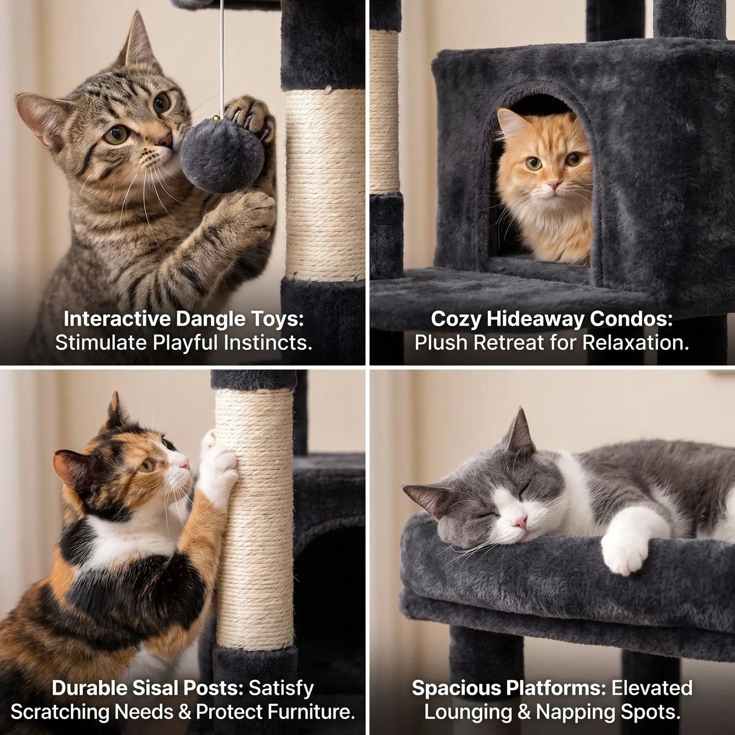 SHA CERLIN 87" Cat Tree Tower, Large Multi-Level Heavy Duty Cat Condo Mansion for Indoor Large Cats & Kittens, Plush Pets Activity Center Playground with Sisal Scratching Posts & Hammocks