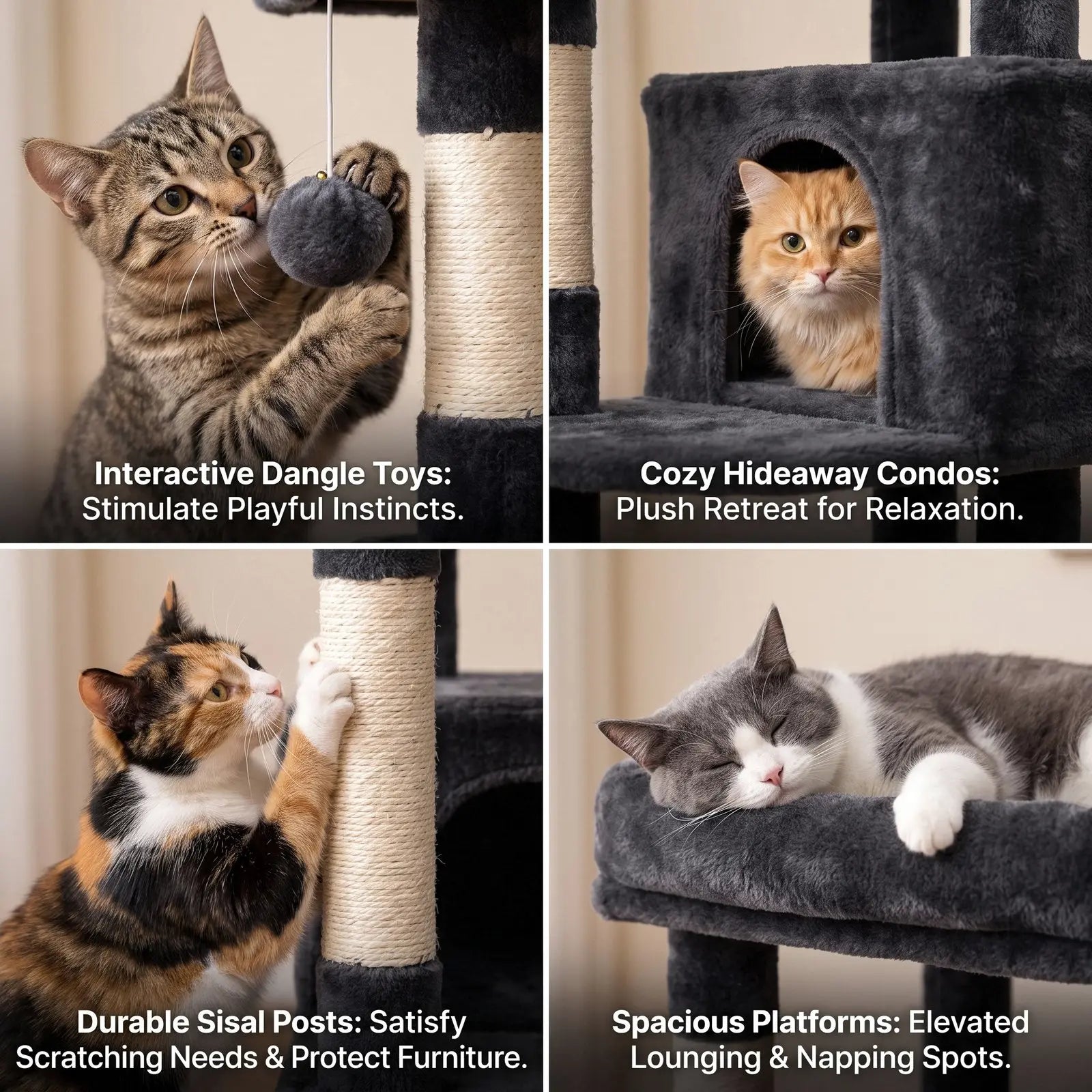 SHA CERLIN 87" Cat Tree Tower, Large Multi-Level Heavy Duty Cat Condo Mansion for Indoor Large Cats & Kittens, Plush Pets Activity Center Playground with Sisal Scratching Posts & Hammocks