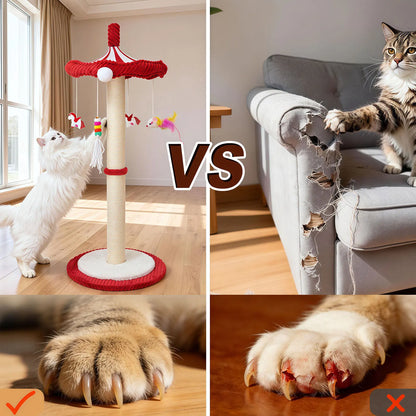 Sisal Cat Scratching Post with Interactive Circus Umbrella Toy for Indoor Kittens and Adult Cats