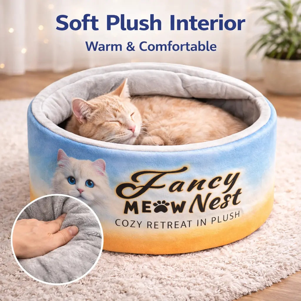 Covered Cat Bed - 19.7" Plush Enclosed Hideaway with Soft Lid Design for Indoor Cats and Kittens