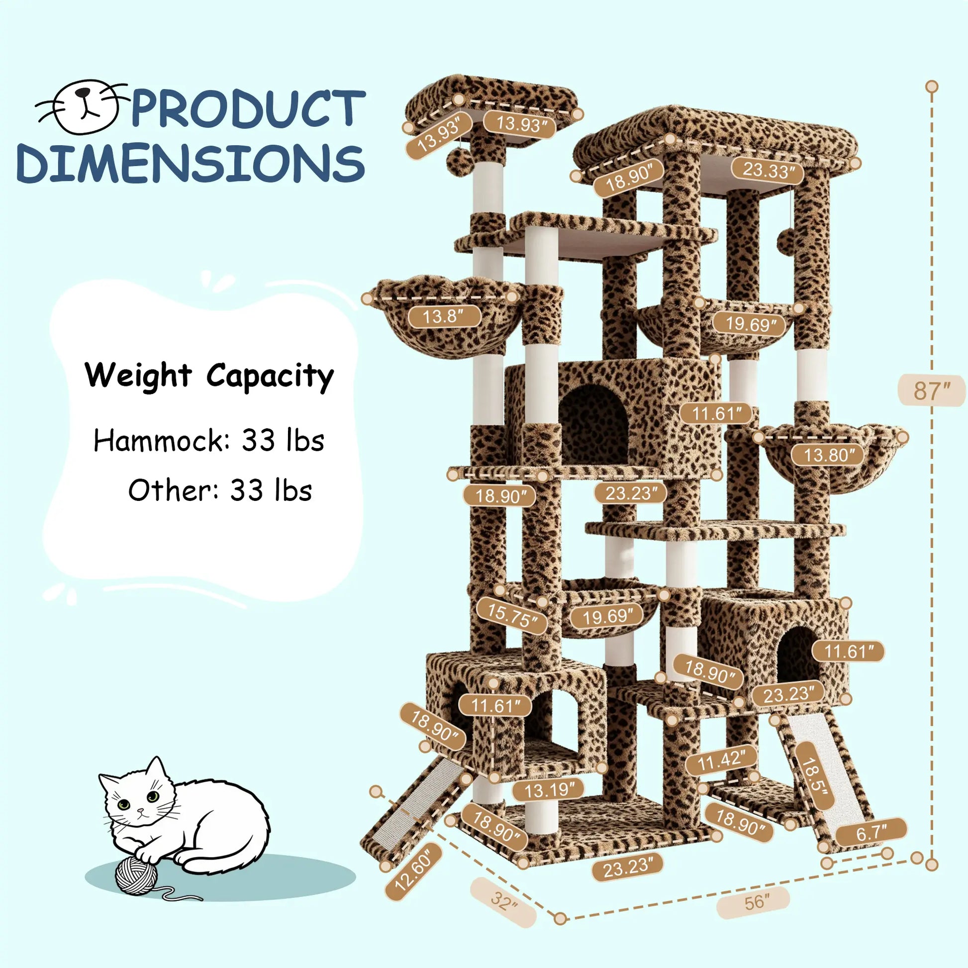 SHA CERLIN 87" Cat Tree Tower, Large Multi-Level Heavy Duty Cat Condo Mansion for Indoor Large Cats & Kittens, Plush Pets Activity Center Playground with Sisal Scratching Posts & Hammocks