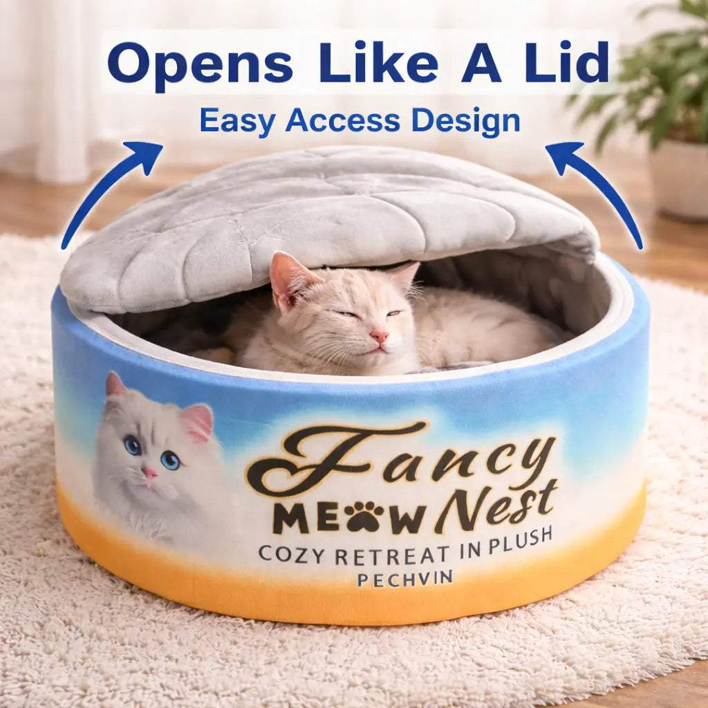 Covered Cat Bed - 19.7" Plush Enclosed Hideaway with Soft Lid Design for Indoor Cats and Kittens