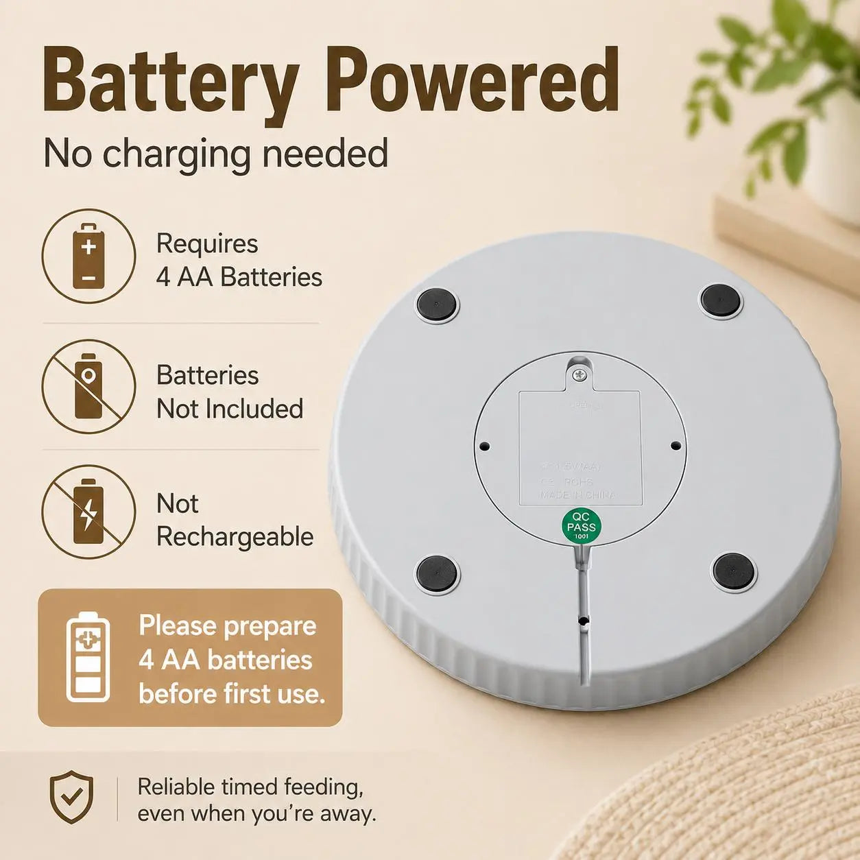 6-Meal Timed Automatic Cat Feeder - Indoor Detachable Rotating Wet & Dry Food Dispenser with Ice Packs, AA Battery Powered for Kittens/Pups, Small Dogs, White