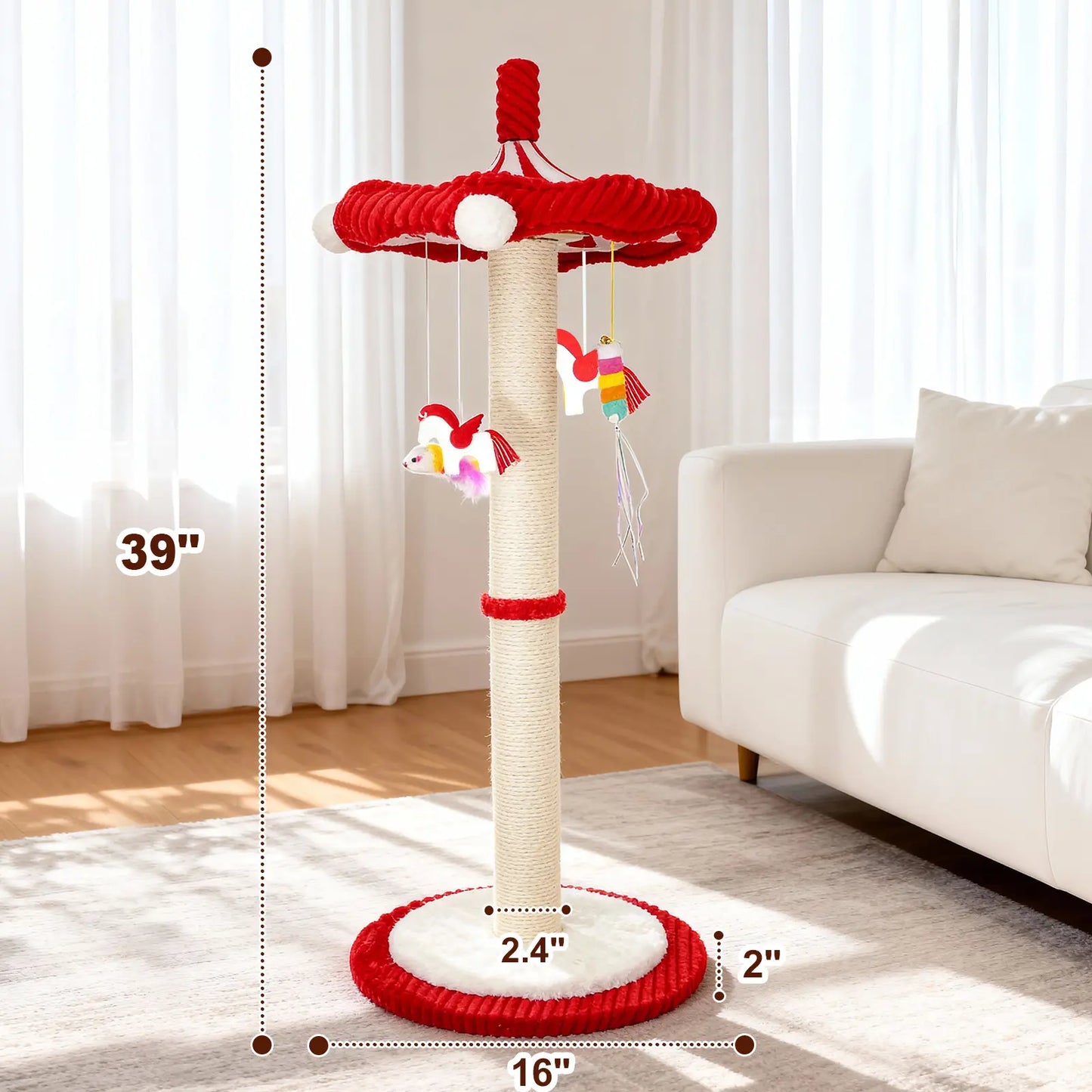 Sisal Cat Scratching Post with Interactive Circus Umbrella Toy for Indoor Kittens and Adult Cats