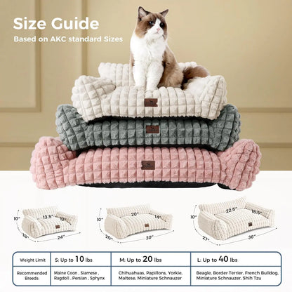 24" Faux Rabbit Fur Pet Couch Bed for Cats - Fluffy 3D Diamond Pattern Sofa, Removable Washable Cover, Non-Slip Base, Suitable for Small Dogs & Kittens Campingessentials