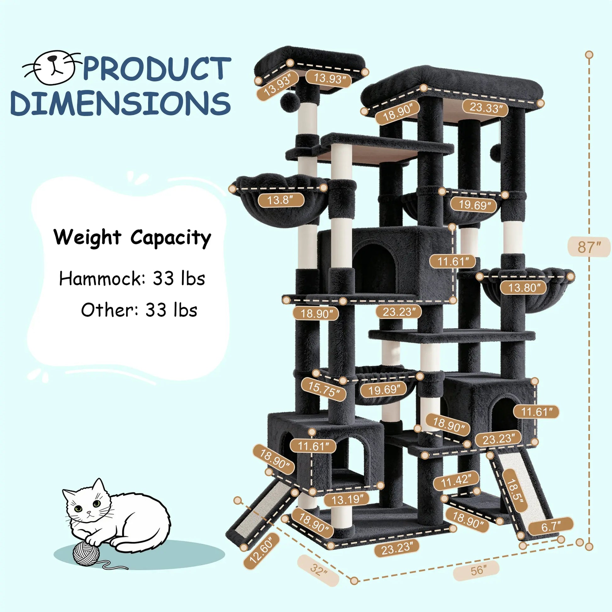 SHA CERLIN 87" Cat Tree Tower, Large Multi-Level Heavy Duty Cat Condo Mansion for Indoor Large Cats & Kittens, Plush Pets Activity Center Playground with Sisal Scratching Posts & Hammocks
