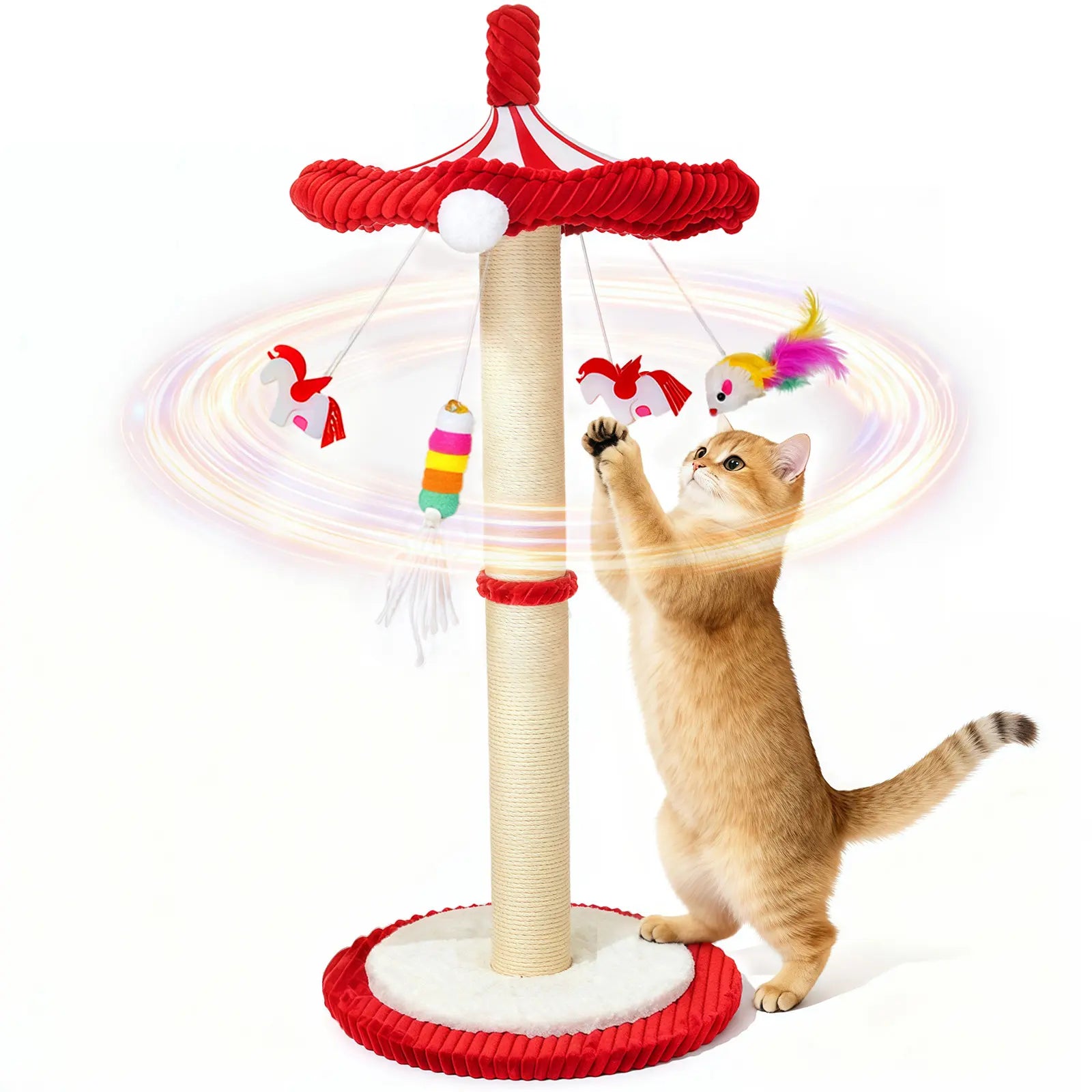 Sisal Cat Scratching Post with Interactive Circus Umbrella Toy for Indoor Kittens and Adult Cats