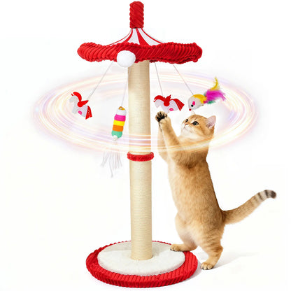 Sisal Cat Scratching Post with Interactive Circus Umbrella Toy for Indoor Kittens and Adult Cats